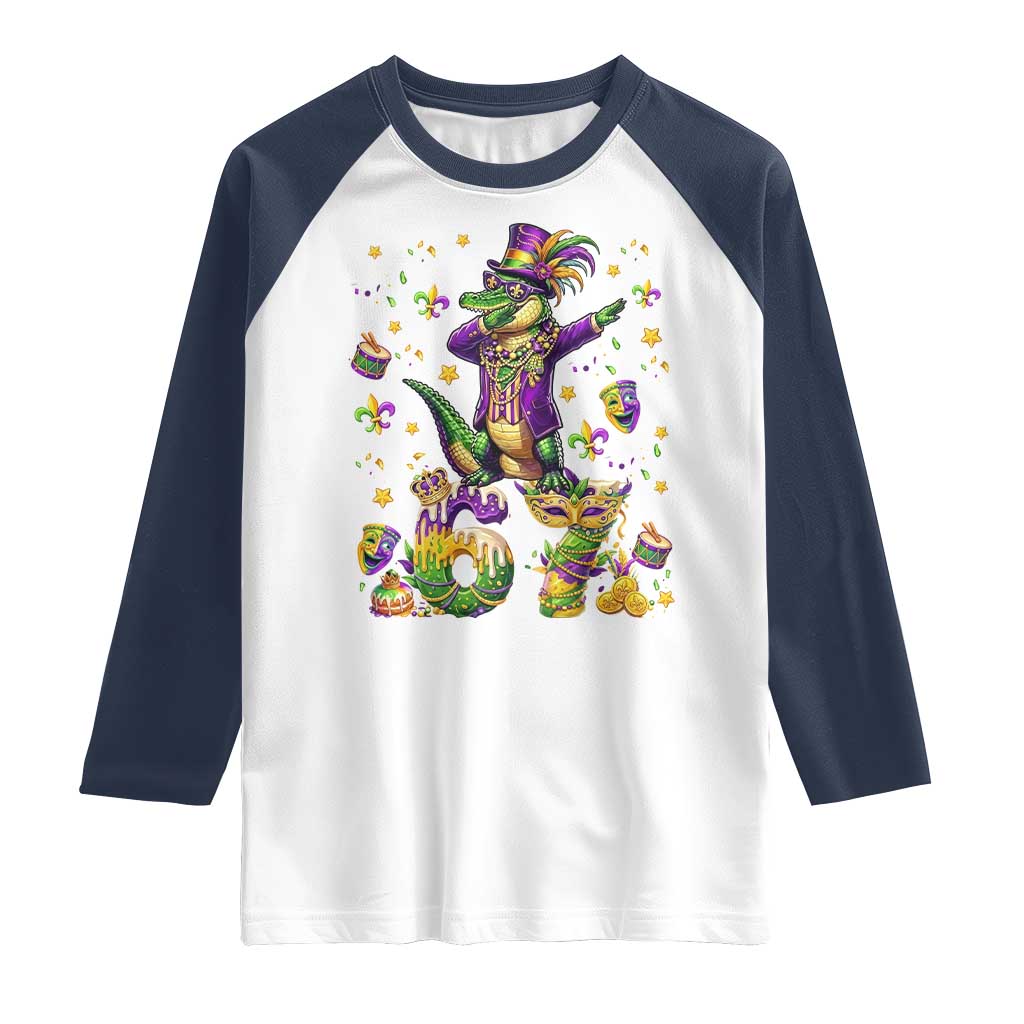 Funny Mardigator Alligator Six Seven Meme Raglan Shirt Mardi Gras Gifts TS12 White Navy Print Your Wear