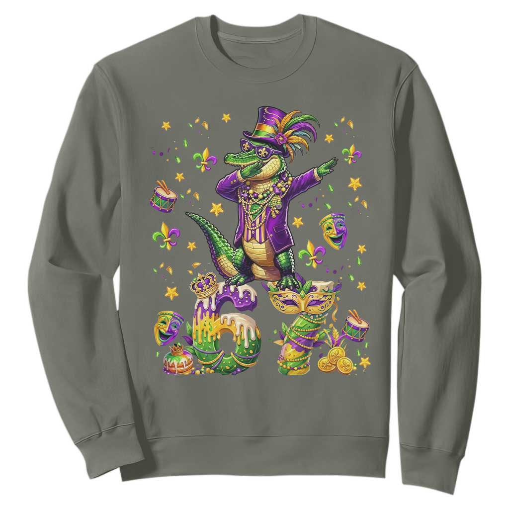 Funny Mardigator Alligator Six Seven Meme Sweatshirt Mardi Gras Gifts TS12 Military Green Print Your Wear