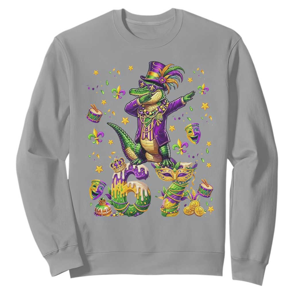 Funny Mardigator Alligator Six Seven Meme Sweatshirt Mardi Gras Gifts TS12 Sport Gray Print Your Wear