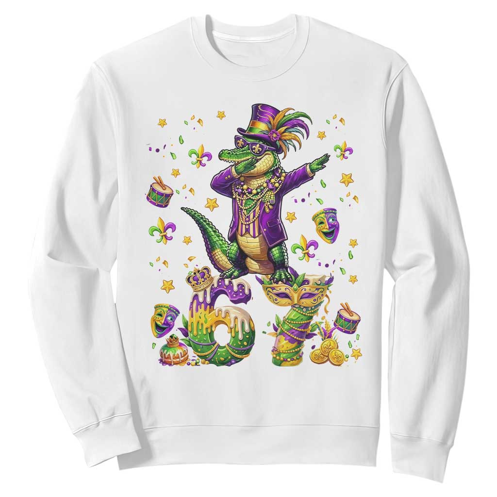 Funny Mardigator Alligator Six Seven Meme Sweatshirt Mardi Gras Gifts TS12 White Print Your Wear