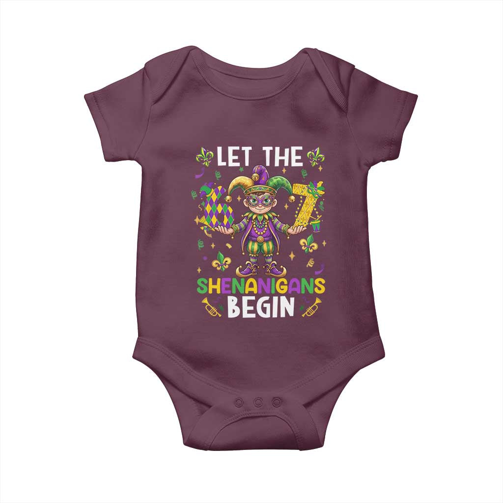 Let The 67 Shenanigans Begin Baby Onesie Six Seven Meme Mardi Gras TS12 Maroon Print Your Wear
