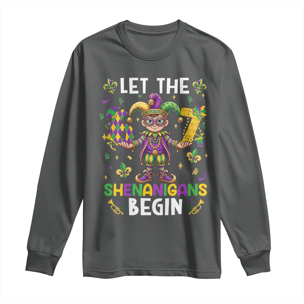 Let The 67 Shenanigans Begin Long Sleeve Shirt Six Seven Meme Mardi Gras TS12 Dark Heather Print Your Wear