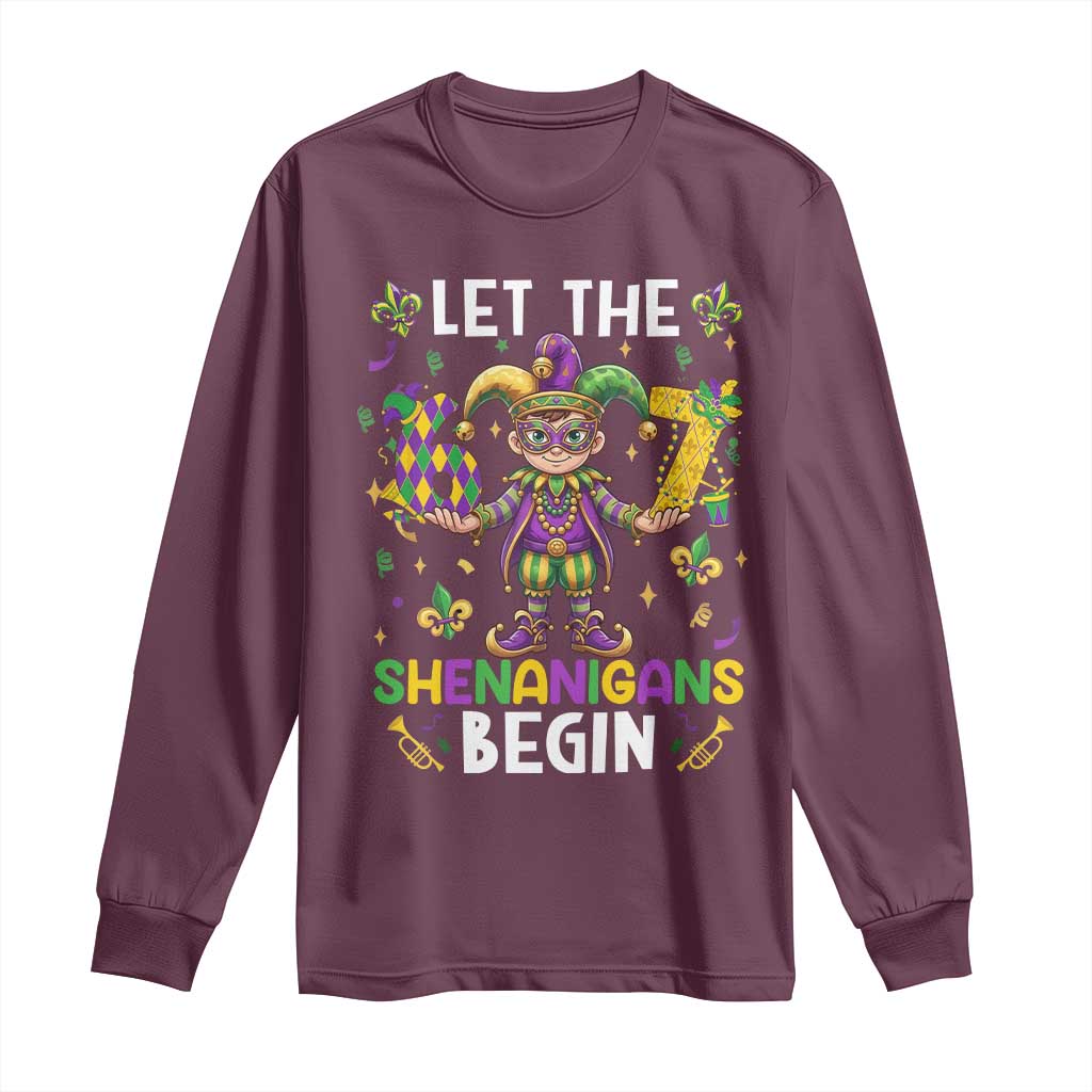 Let The 67 Shenanigans Begin Long Sleeve Shirt Six Seven Meme Mardi Gras TS12 Maroon Print Your Wear