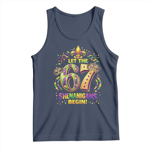 Mardi Gras Six Seven Tank Top Let The 67 Shenanigans Begin TS12 Navy Print Your Wear
