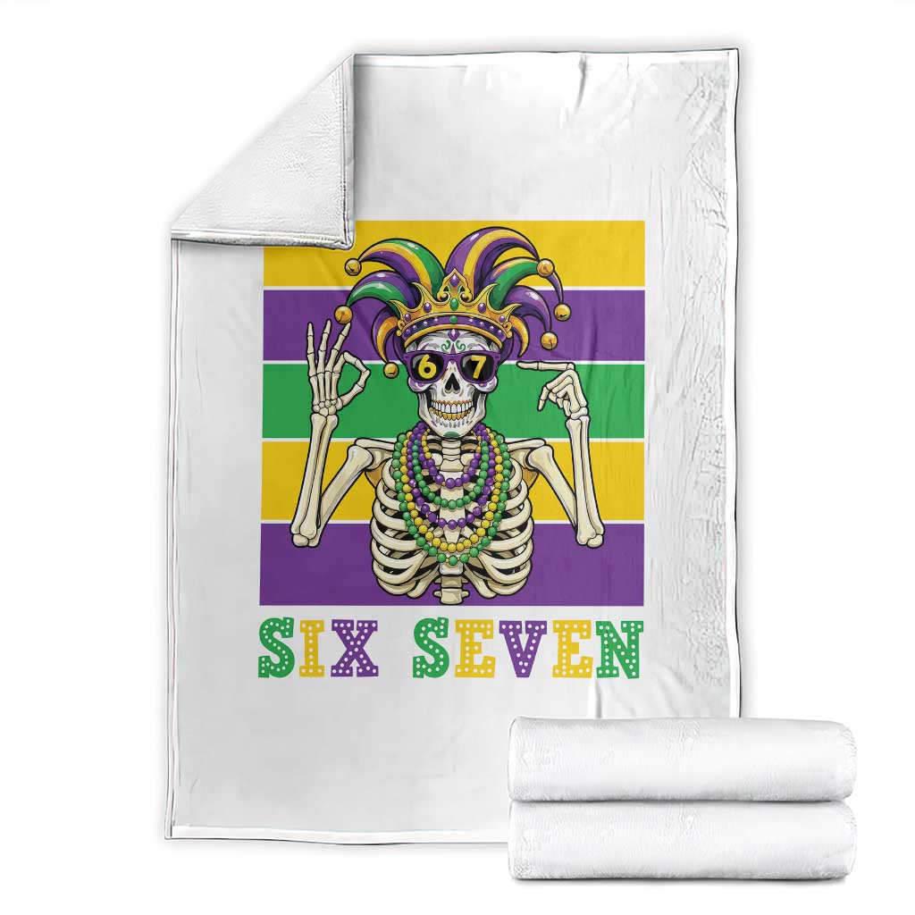 Funny Mardi Gras Skeleton Throw Blanket Six Seven Meme TS12 White Print Your Wear