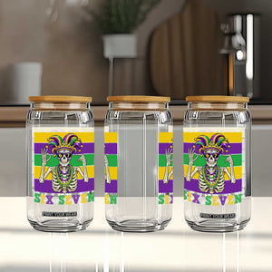 Funny Mardi Gras Skeleton Glass Can Six Seven Meme TS12 Print Your Wear