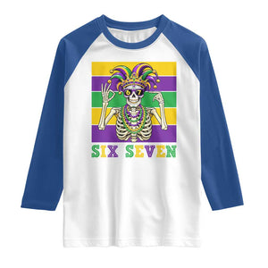 Funny Mardi Gras Skeleton Raglan Shirt Six Seven Meme TS12 White Royal Print Your Wear