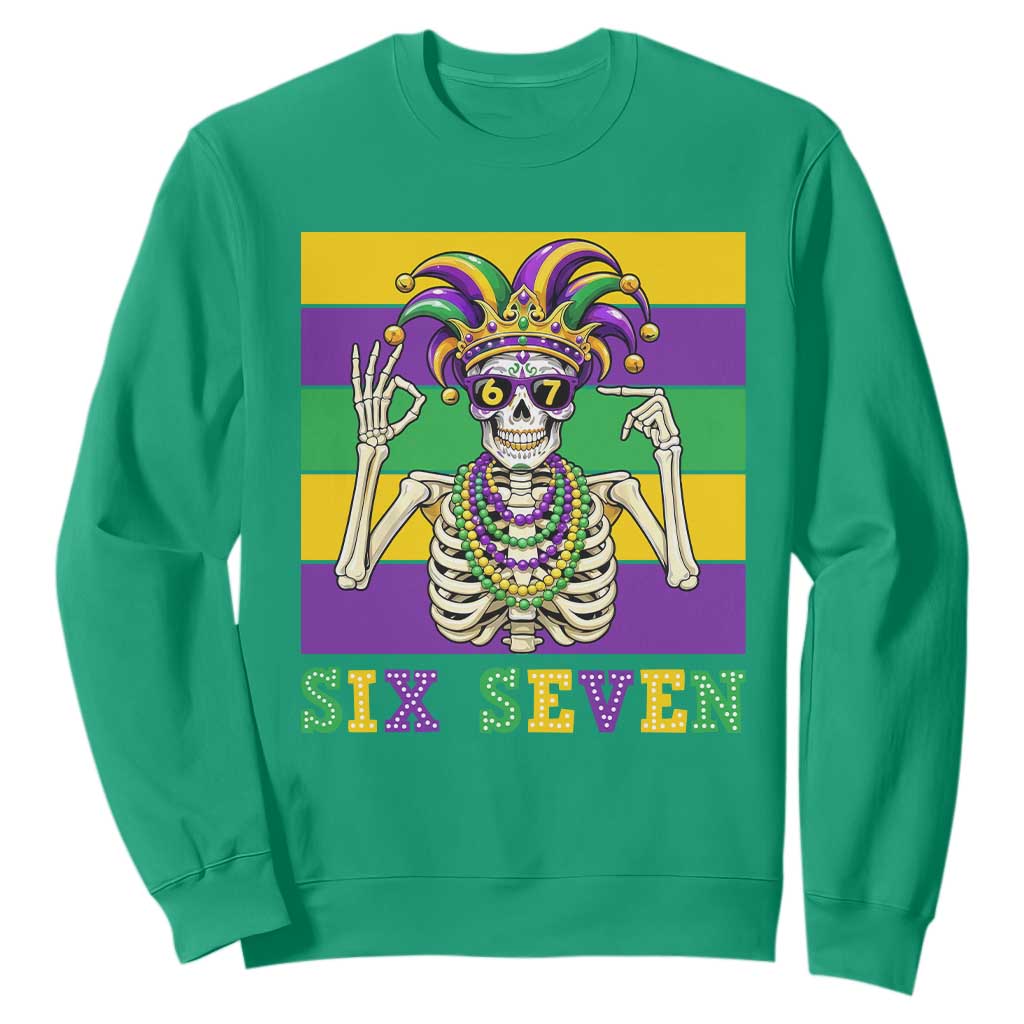 Funny Mardi Gras Skeleton Sweatshirt Six Seven Meme TS12 Irish Green Print Your Wear