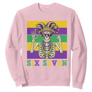 Funny Mardi Gras Skeleton Sweatshirt Six Seven Meme TS12 Light Pink Print Your Wear