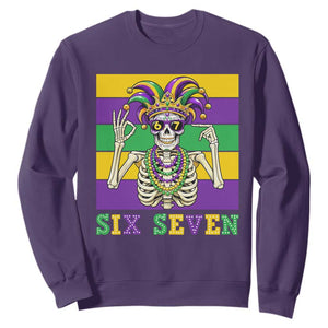 Funny Mardi Gras Skeleton Sweatshirt Six Seven Meme TS12 Purple Print Your Wear