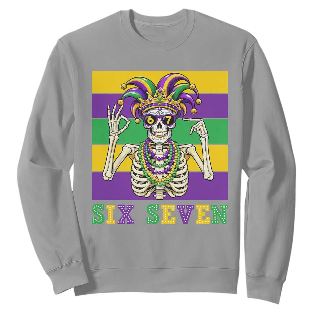 Funny Mardi Gras Skeleton Sweatshirt Six Seven Meme TS12 Sport Gray Print Your Wear
