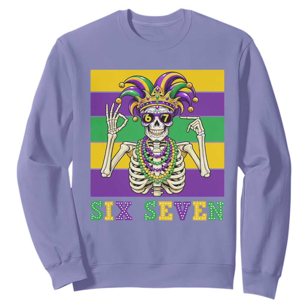 Funny Mardi Gras Skeleton Sweatshirt Six Seven Meme TS12 Violet Print Your Wear