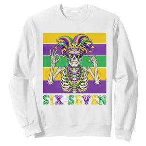 Funny Mardi Gras Skeleton Sweatshirt Six Seven Meme TS12 White Print Your Wear