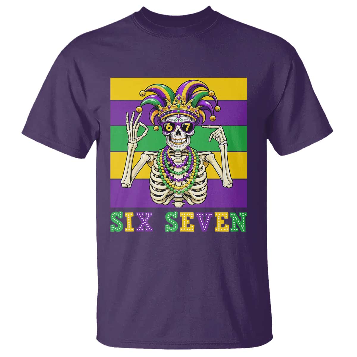 Funny Mardi Gras Skeleton T Shirt Six Seven Meme TS12 Purple Print Your Wear