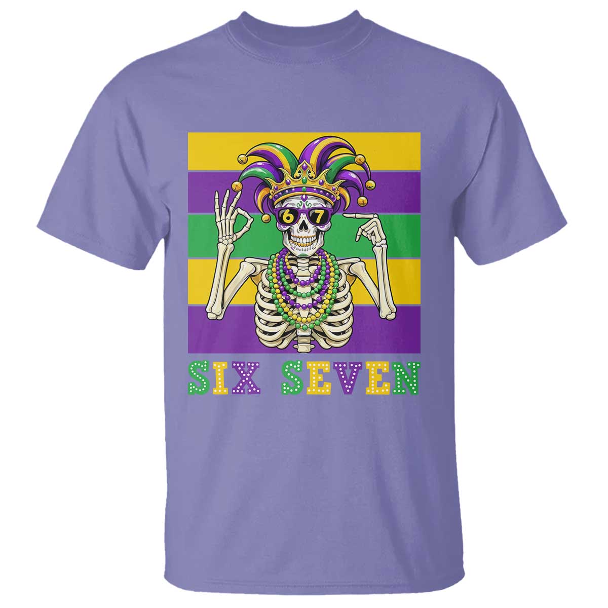 Funny Mardi Gras Skeleton T Shirt Six Seven Meme TS12 Violet Print Your Wear