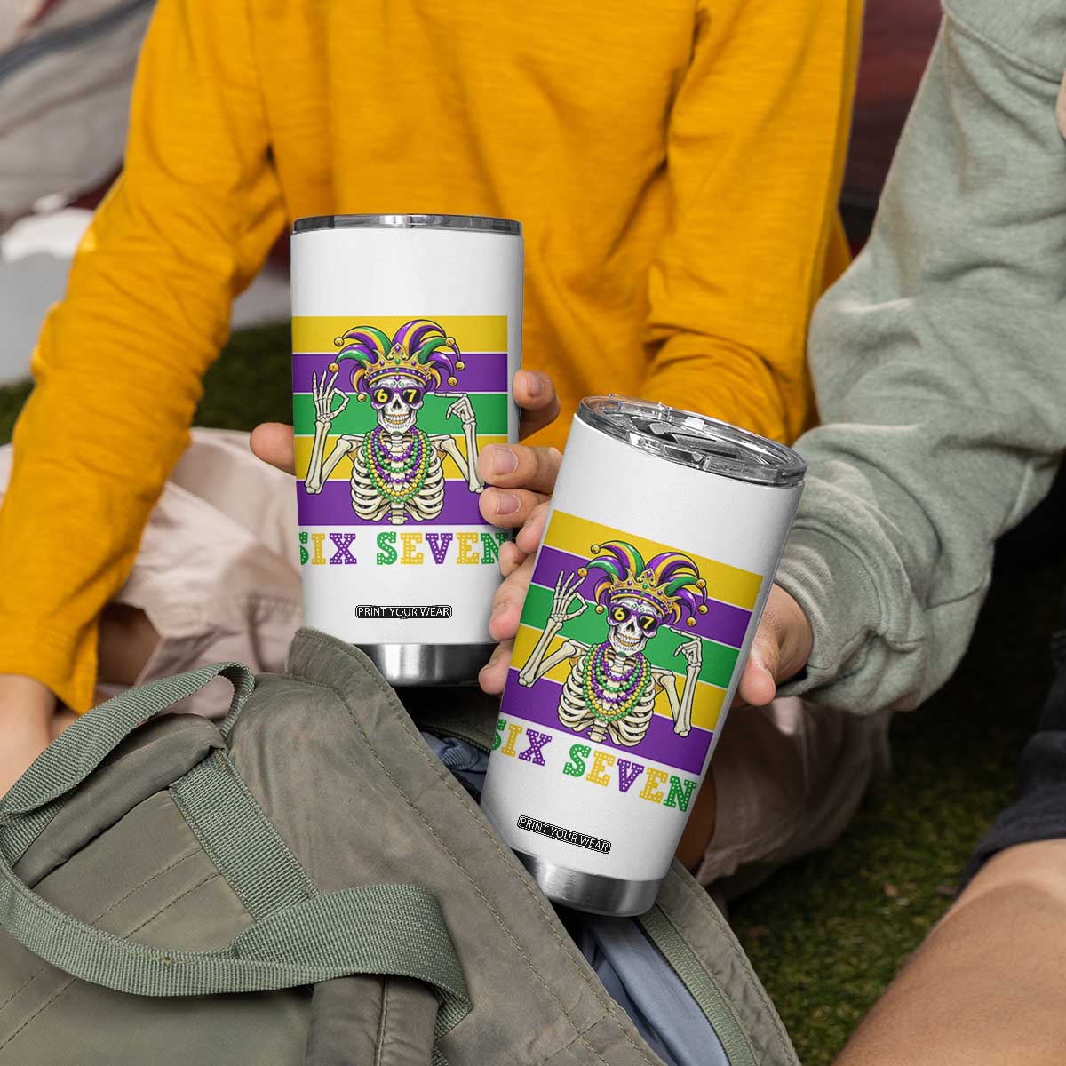 Funny Mardi Gras Skeleton Tumbler Cup Six Seven Meme TS12 Print Your Wear
