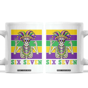 Funny Mardi Gras Skeleton Coffee Mug Six Seven Meme TS12 White Print Your Wear