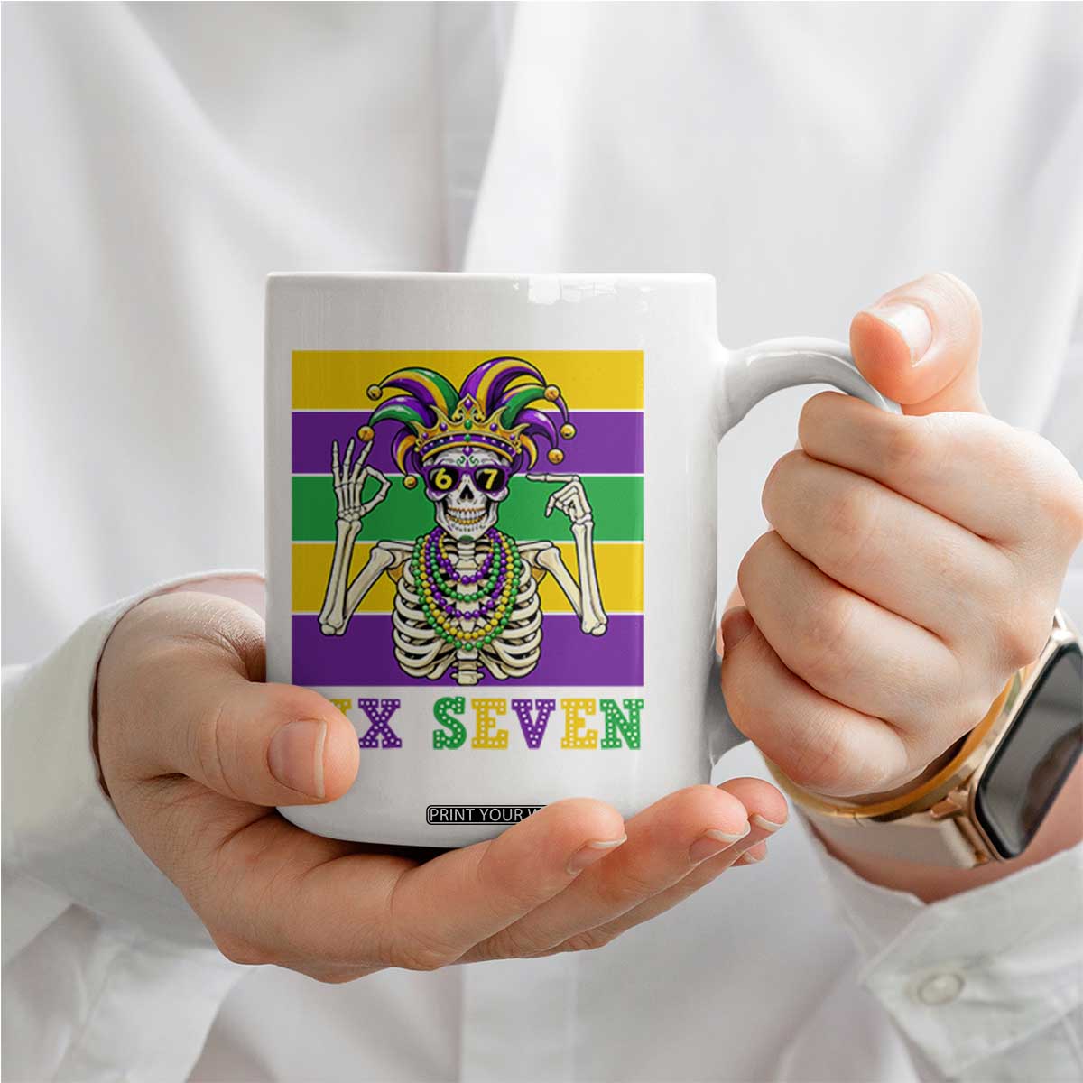 Funny Mardi Gras Skeleton Coffee Mug Six Seven Meme TS12 Print Your Wear