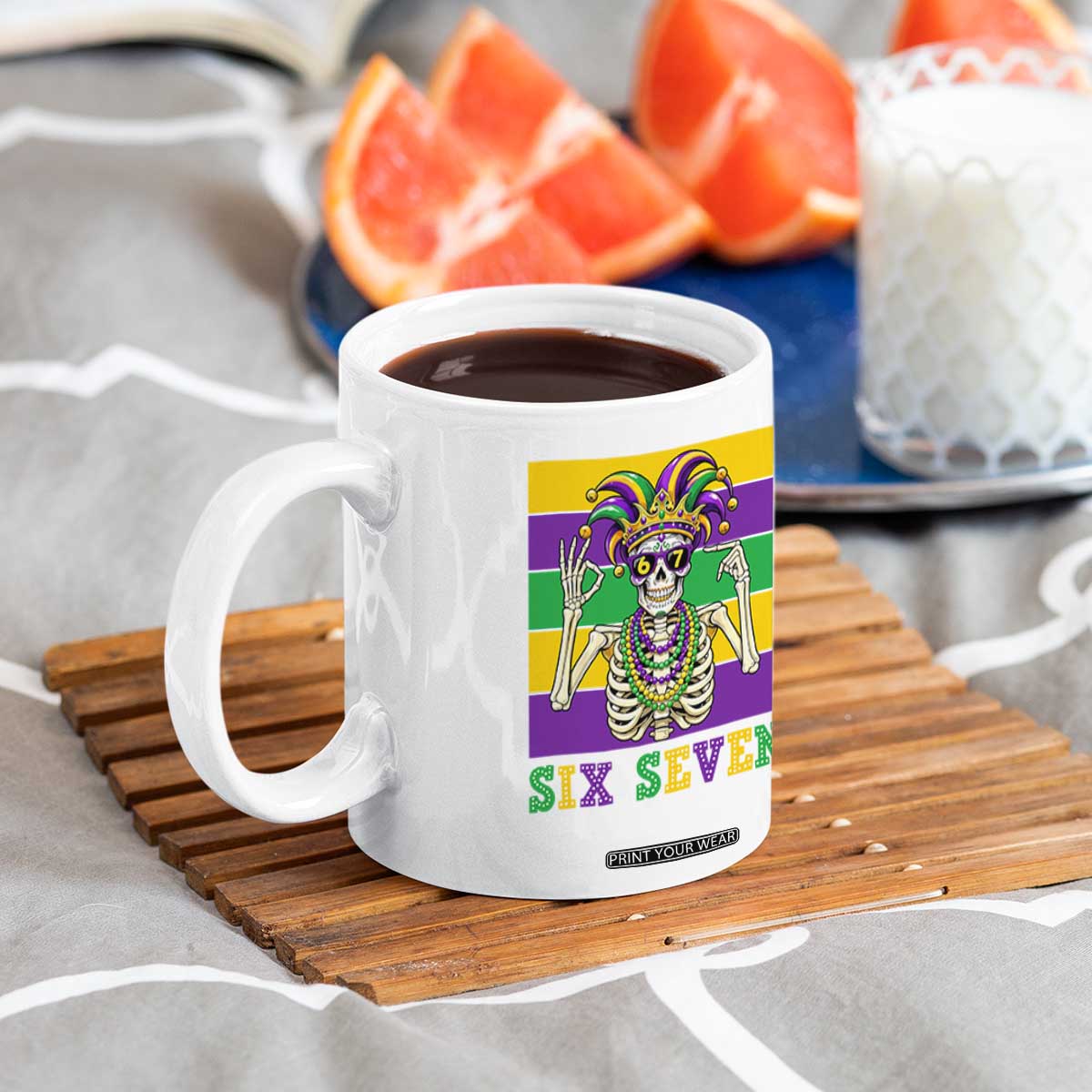 Funny Mardi Gras Skeleton Coffee Mug Six Seven Meme TS12 Print Your Wear