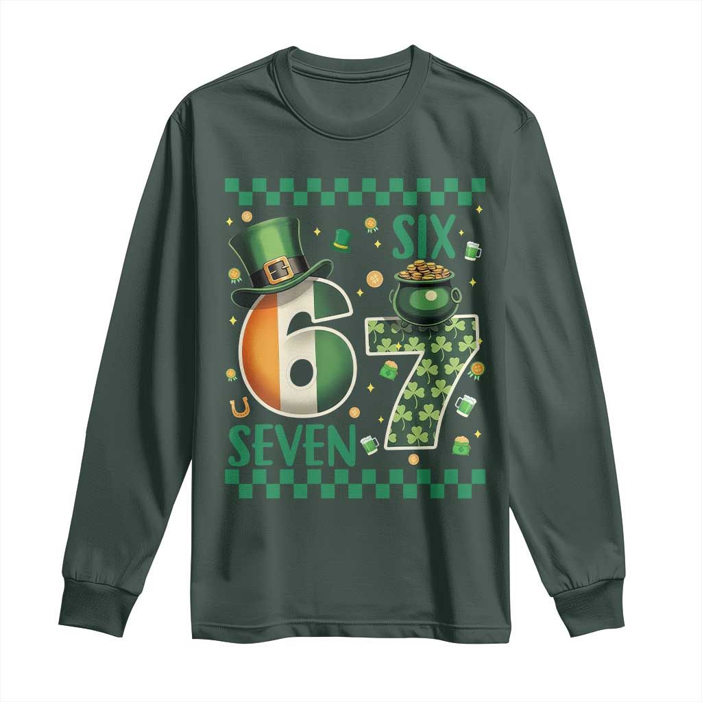 Funny St Patricks Six Seven Long Sleeve Shirt Gen Z Irish Gift TS12 Dark Forest Green Print Your Wear