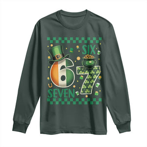Funny St Patricks Six Seven Long Sleeve Shirt Gen Z Irish Gift TS12 Dark Forest Green Print Your Wear