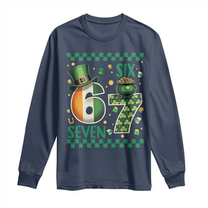 Funny St Patricks Six Seven Long Sleeve Shirt Gen Z Irish Gift TS12 Navy Print Your Wear