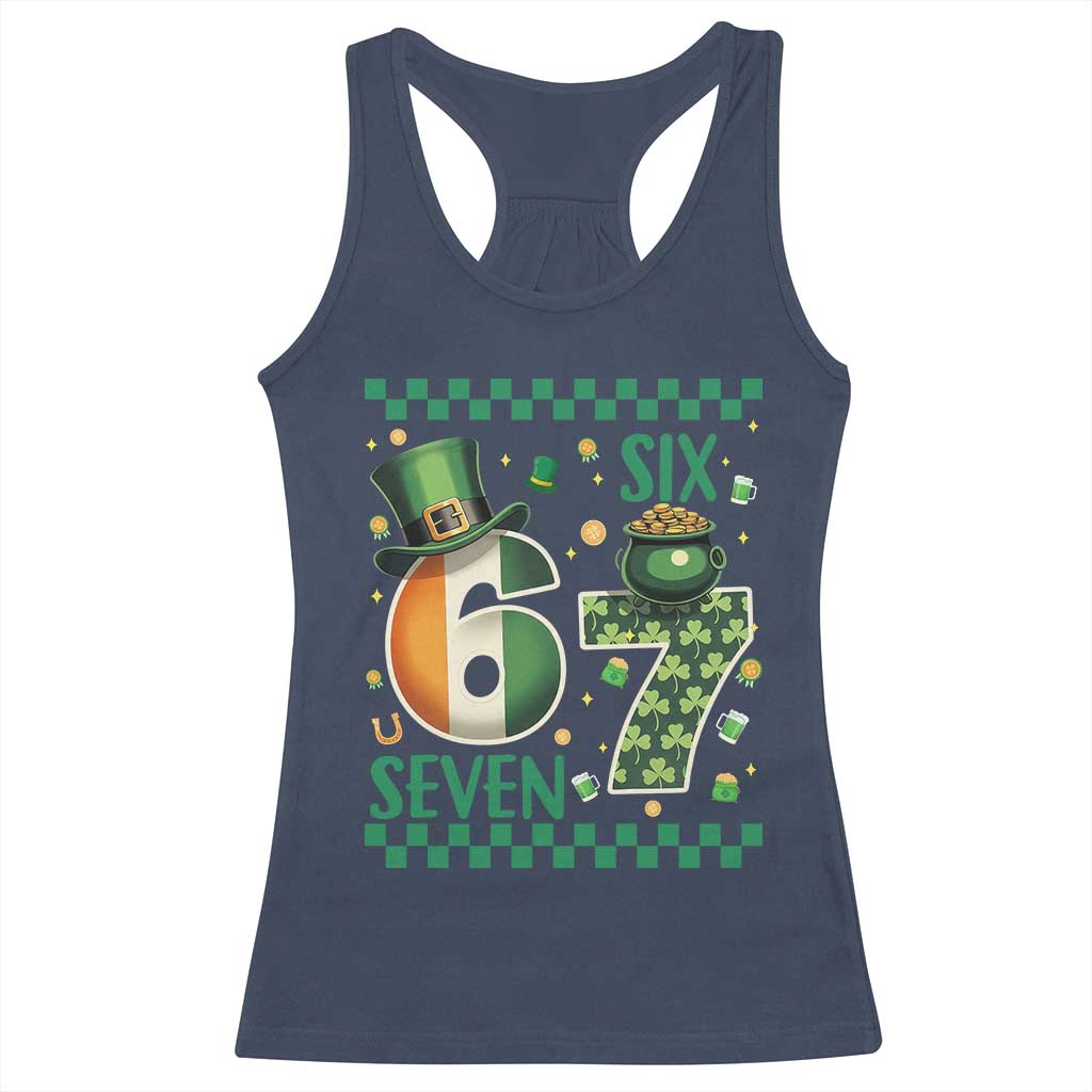 Funny St Patricks Six Seven Racerback Tank Top Gen Z Irish Gift TS12 Navy Print Your Wear