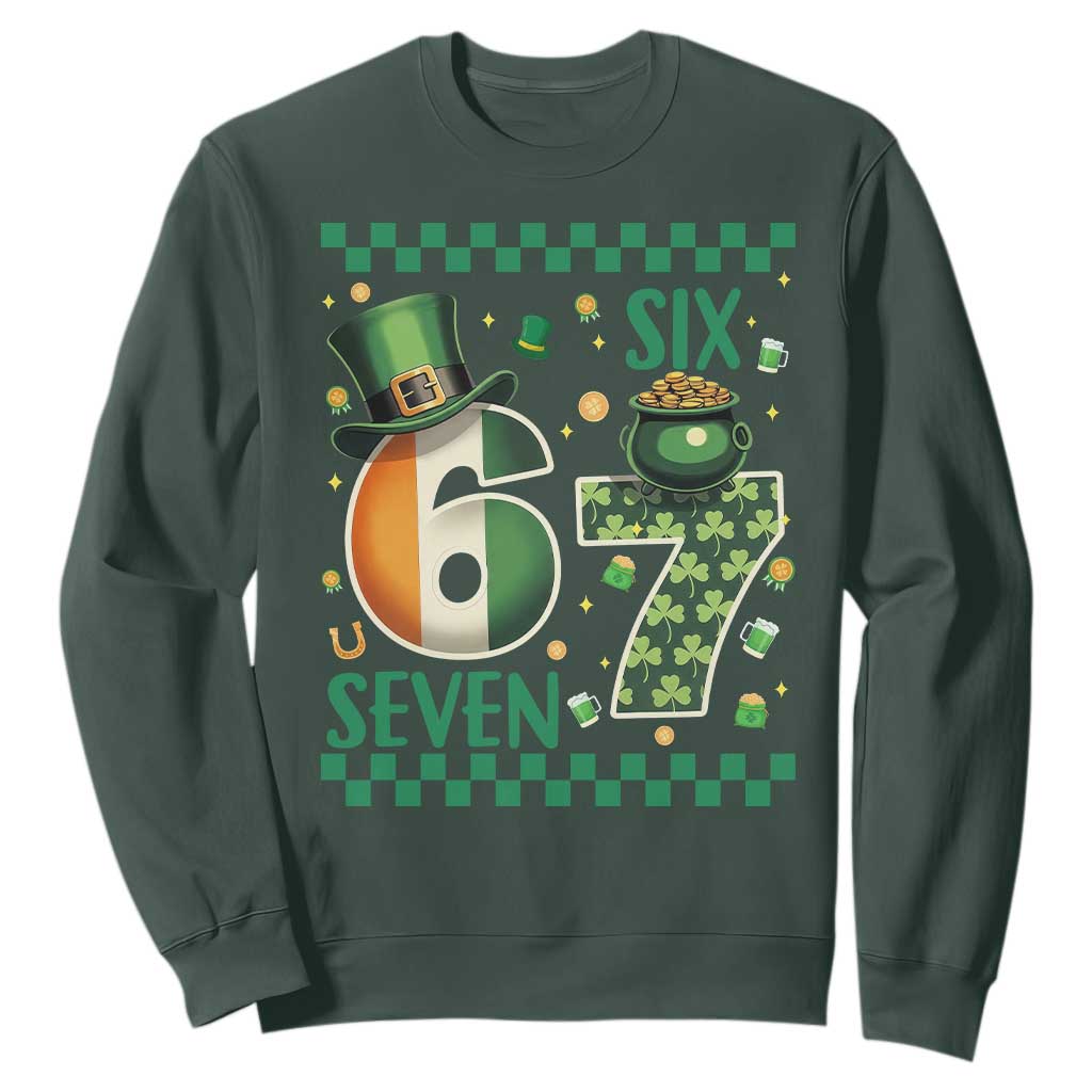 Funny St Patricks Six Seven Sweatshirt Gen Z Irish Gift TS12 Dark Forest Green Print Your Wear