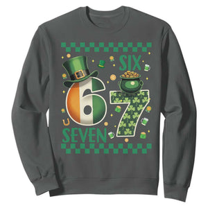 Funny St Patricks Six Seven Sweatshirt Gen Z Irish Gift TS12 Dark Heather Print Your Wear