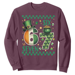 Funny St Patricks Six Seven Sweatshirt Gen Z Irish Gift TS12 Maroon Print Your Wear