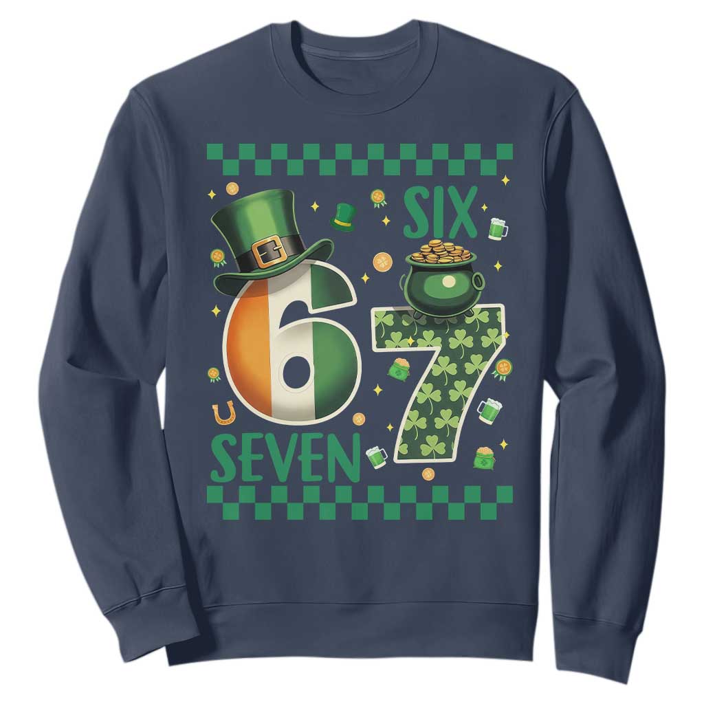 Funny St Patricks Six Seven Sweatshirt Gen Z Irish Gift TS12 Navy Print Your Wear