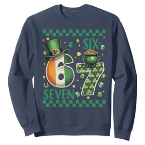 Funny St Patricks Six Seven Sweatshirt Gen Z Irish Gift TS12 Navy Print Your Wear