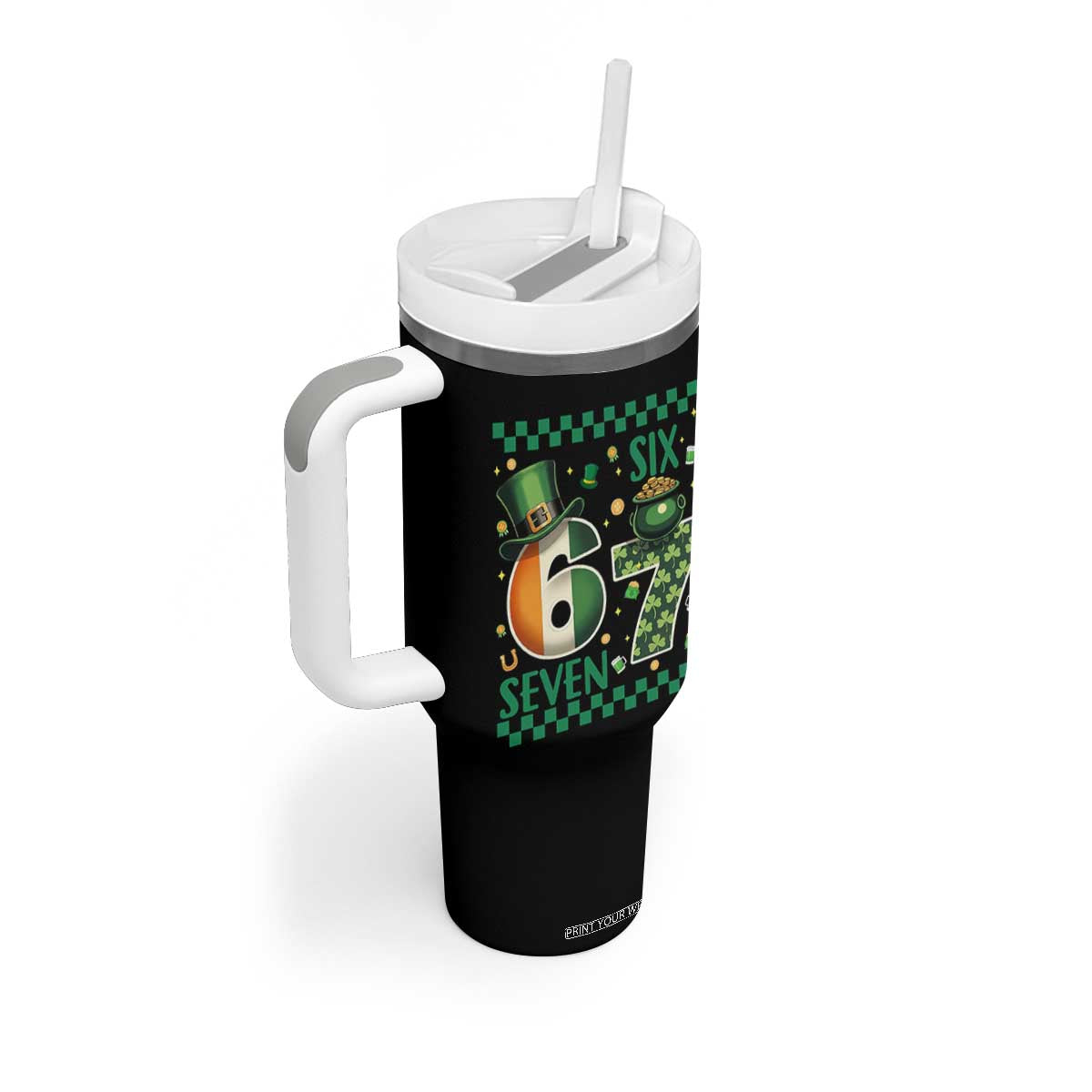 Funny St Patricks Six Seven Tumbler With Handle Gen Z Irish Gift TS12 Print Your Wear