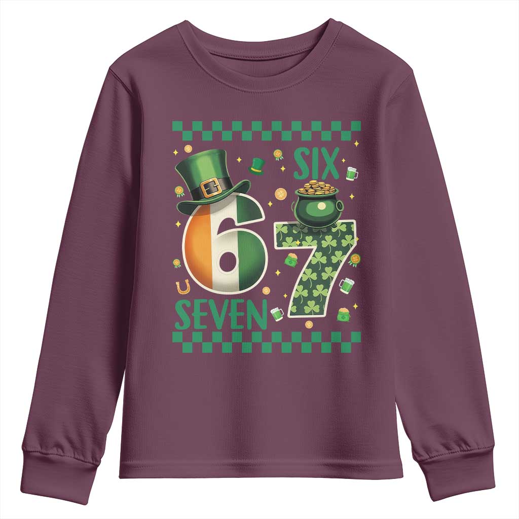 Funny St Patricks Six Seven Youth Sweatshirt Gen Z Irish Gift TS12 Maroon Print Your Wear