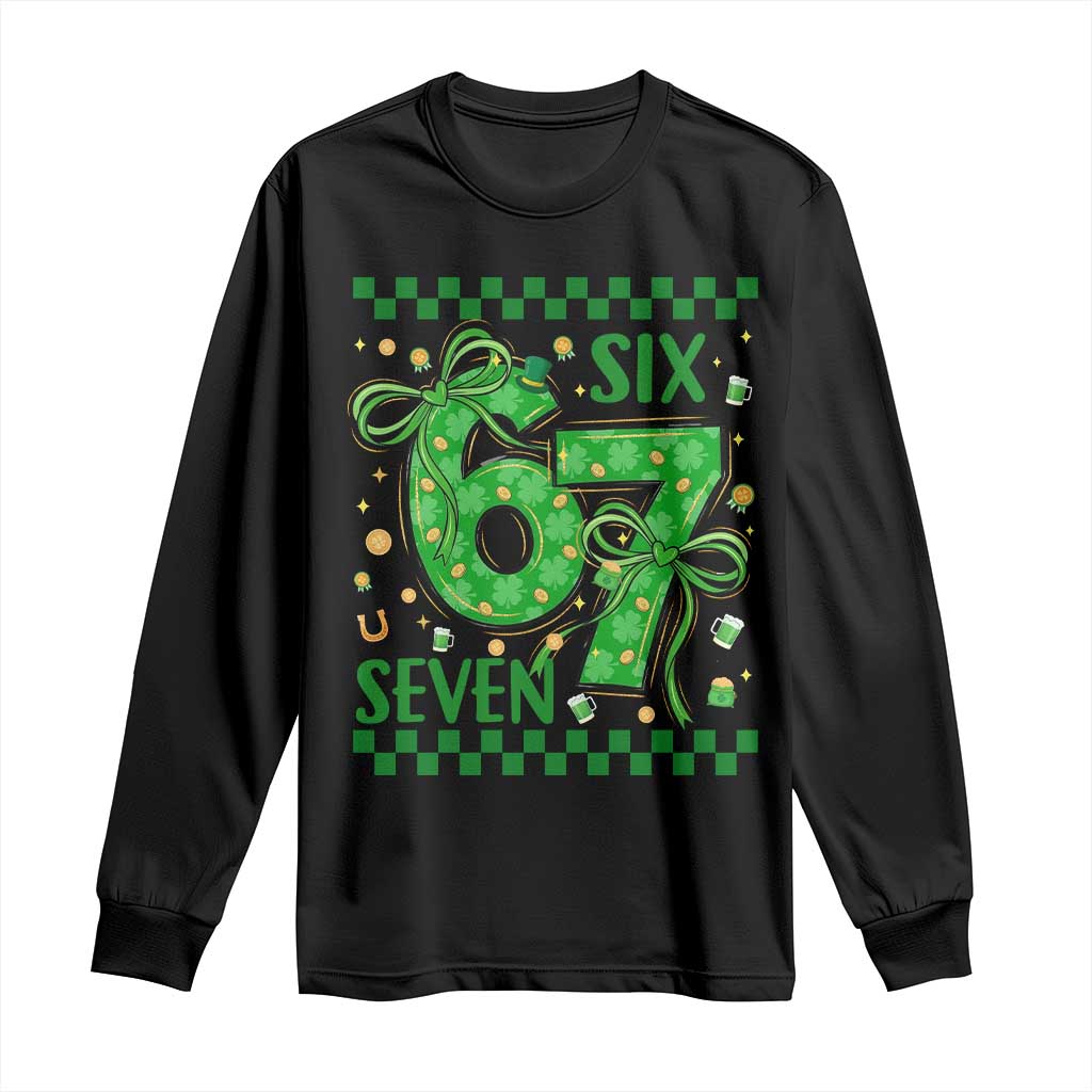 Funny St Patricks Day Long Sleeve Shirt Six Seven Meme Irish Gag Gift TS12 Black Print Your Wear