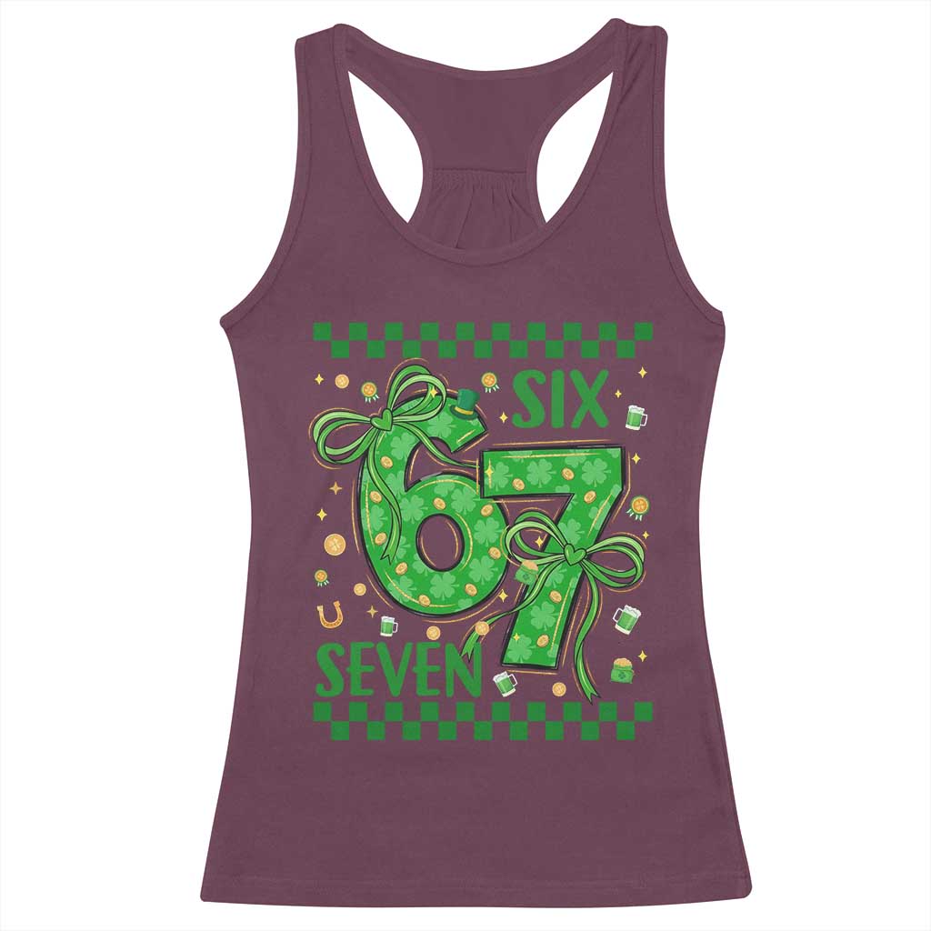 Funny St Patricks Day Racerback Tank Top Six Seven Meme Irish Gag Gift TS12 Maroon Print Your Wear