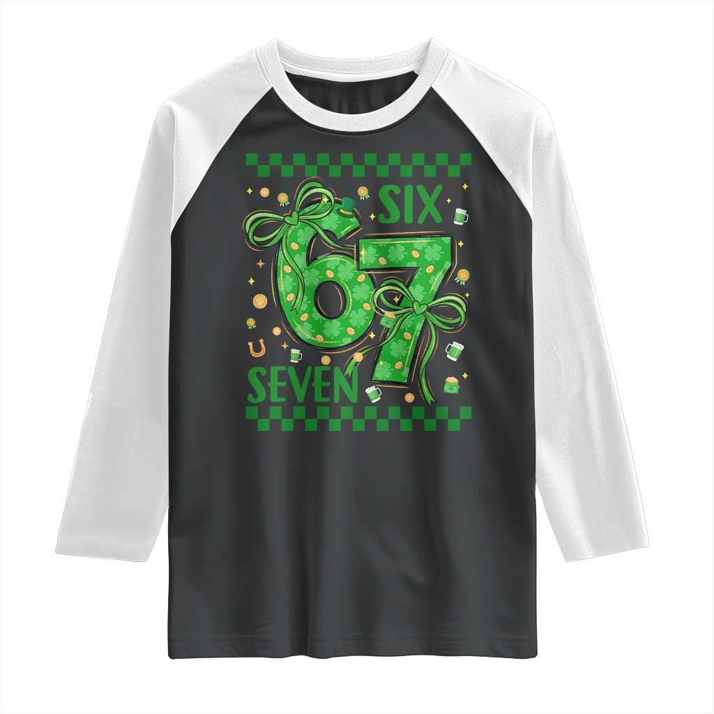Funny St Patricks Day Raglan Shirt Six Seven Meme Irish Gag Gift TS12 Black White Print Your Wear