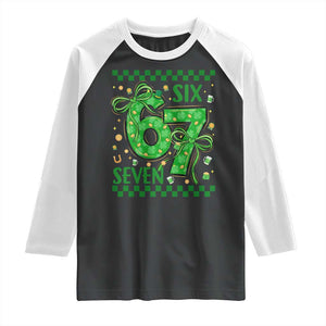 Funny St Patricks Day Raglan Shirt Six Seven Meme Irish Gag Gift TS12 Black White Print Your Wear