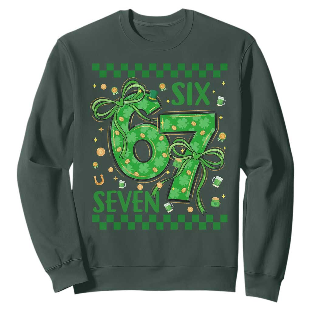 Funny St Patricks Day Sweatshirt Six Seven Meme Irish Gag Gift TS12 Dark Forest Green Print Your Wear