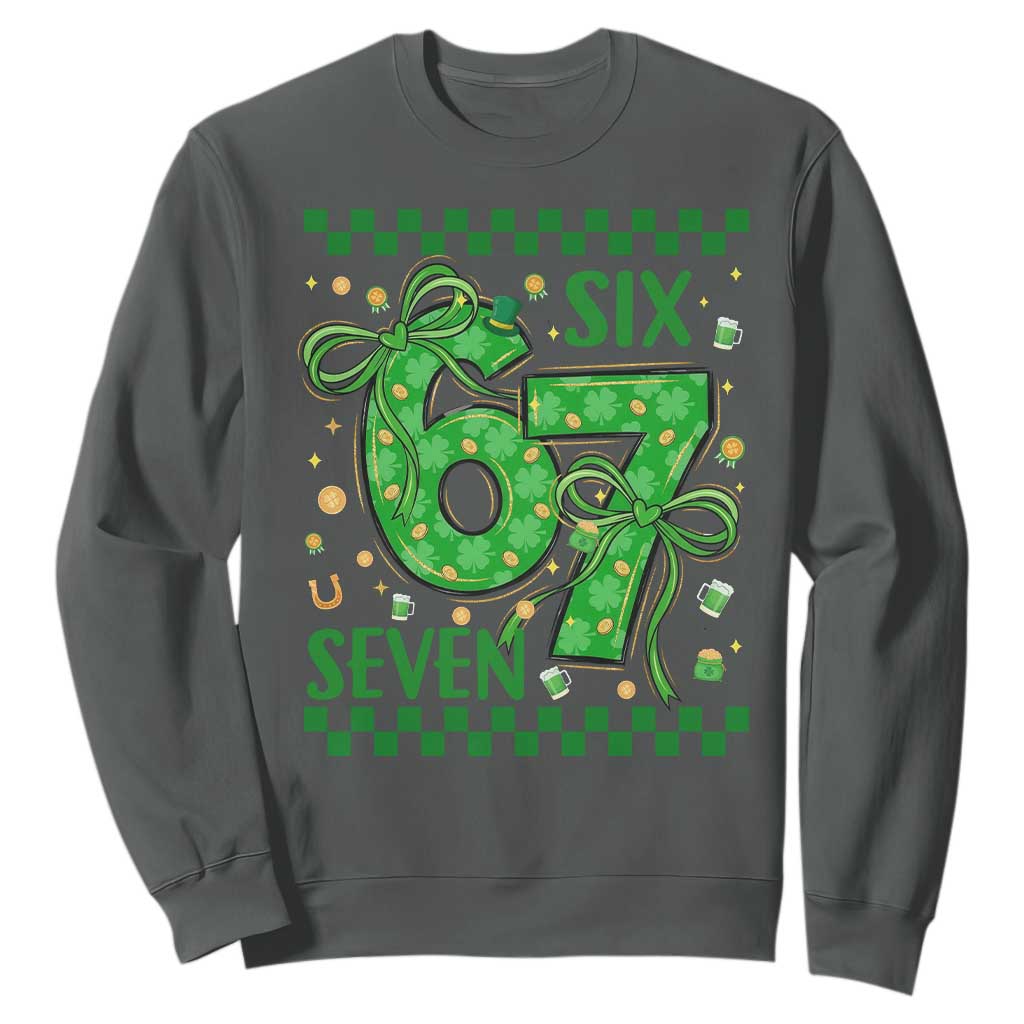 Funny St Patricks Day Sweatshirt Six Seven Meme Irish Gag Gift TS12 Dark Heather Print Your Wear