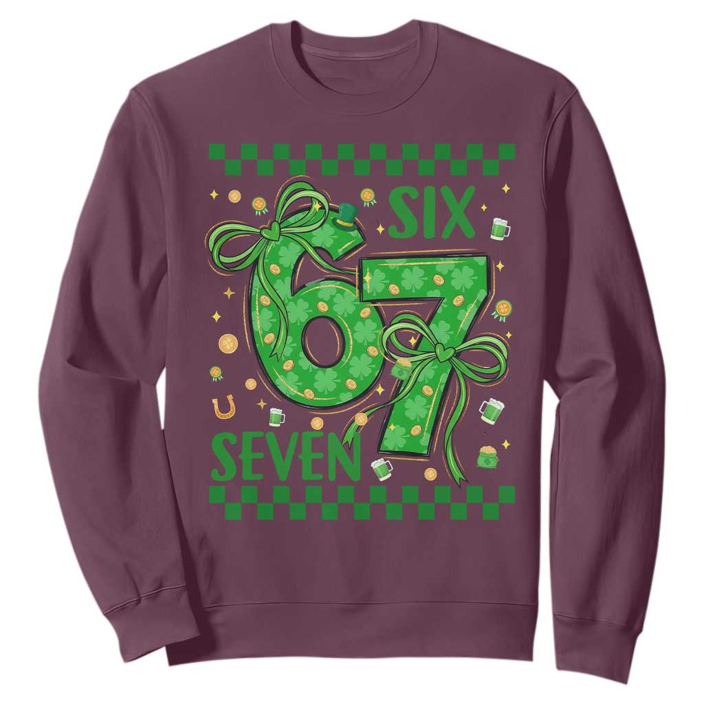 Funny St Patricks Day Sweatshirt Six Seven Meme Irish Gag Gift TS12 Maroon Print Your Wear