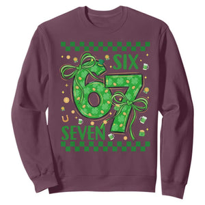 Funny St Patricks Day Sweatshirt Six Seven Meme Irish Gag Gift TS12 Maroon Print Your Wear