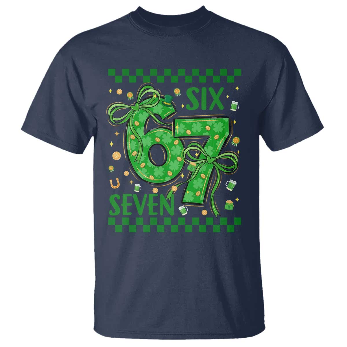 Funny St Patricks Day T Shirt Six Seven Meme Irish Gag Gift TS12 Navy Print Your Wear