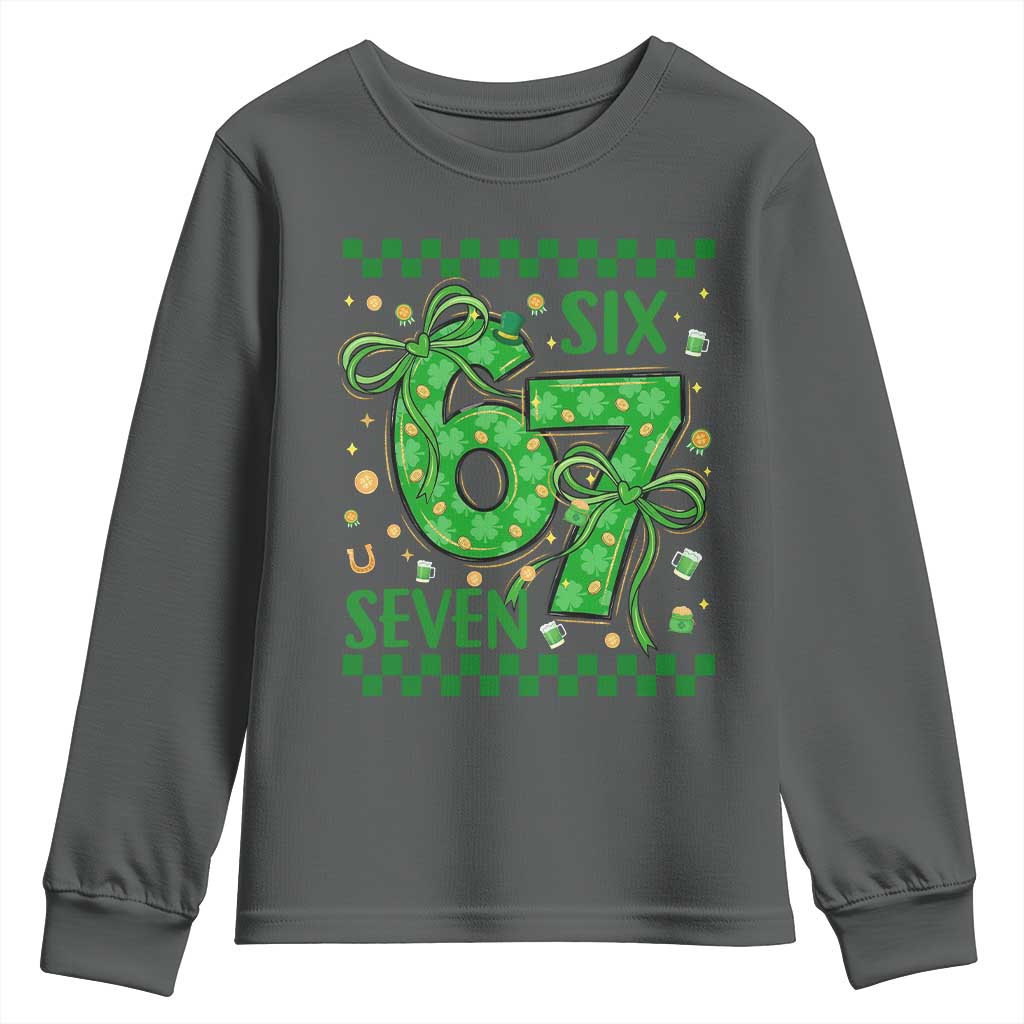 Funny St Patricks Day Youth Sweatshirt Six Seven Meme Irish Gag Gift TS12 Dark Heather Print Your Wear