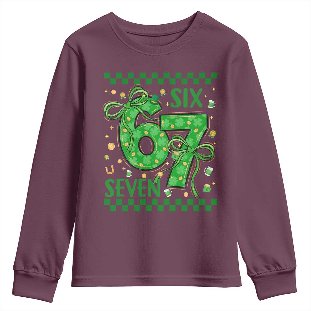 Funny St Patricks Day Youth Sweatshirt Six Seven Meme Irish Gag Gift TS12 Maroon Print Your Wear