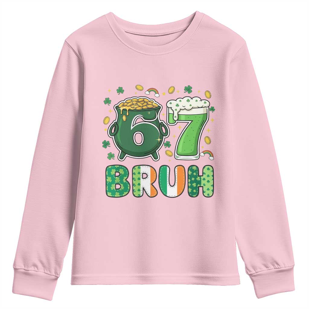 Funny St Patricks Day Six Seven Meme Youth Sweatshirt Irish American Gift TS12 Light Pink Print Your Wear