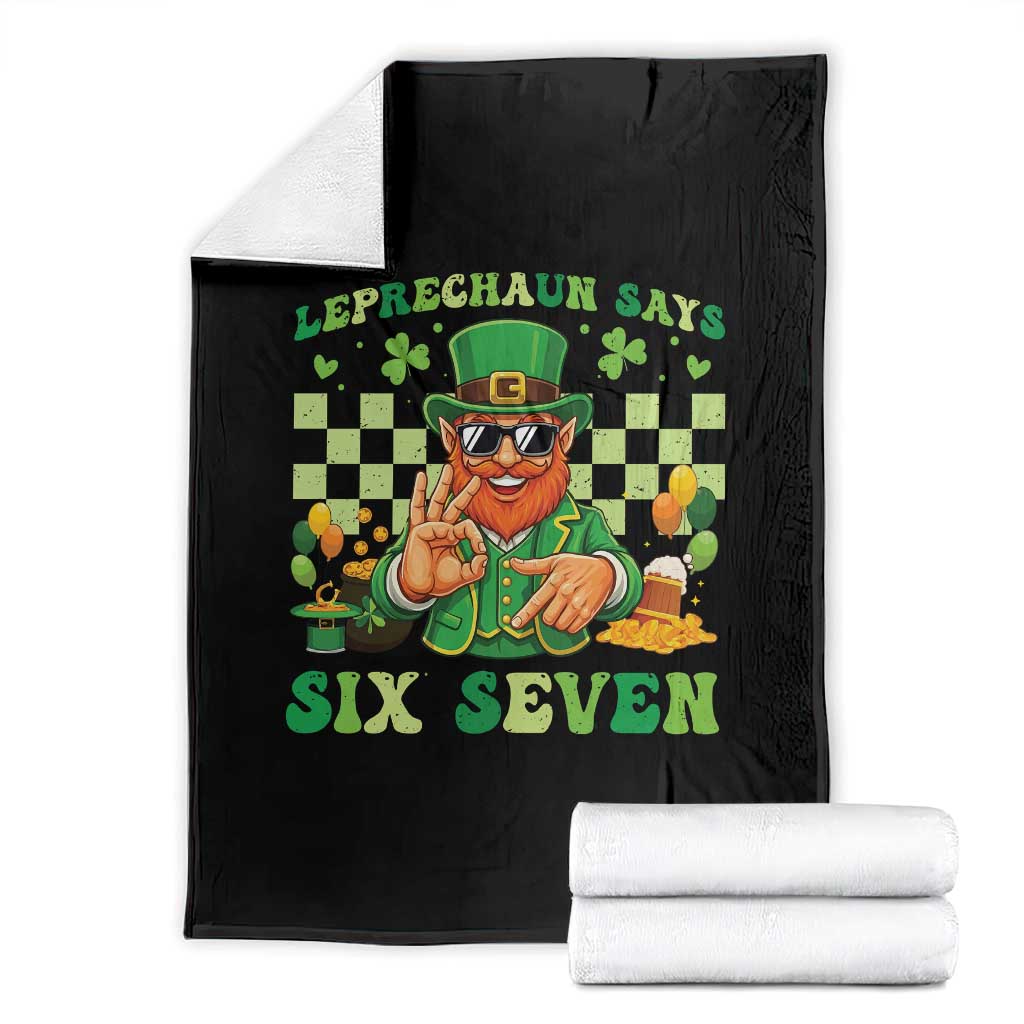 Funny Leprechaun Says Six Seven Throw Blanket St Patricks Day TS12 Black Print Your Wear