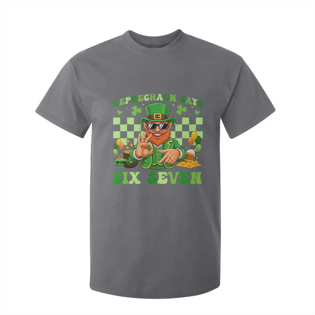 Funny Leprechaun Says Six Seven T Shirt For Kid St Patricks Day TS12 Charcoal Print Your Wear