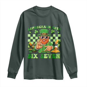 Funny Leprechaun Says Six Seven Long Sleeve Shirt St Patricks Day TS12 Dark Forest Green Print Your Wear