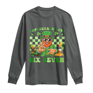 Funny Leprechaun Says Six Seven Long Sleeve Shirt St Patricks Day TS12 Dark Heather Print Your Wear